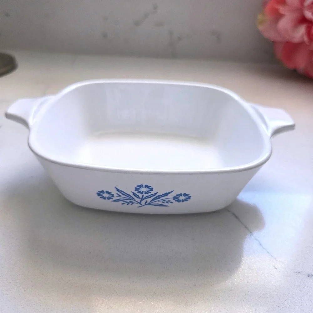 VTG 60s Corning Ware P-41 Petite Pan Blue Cornflower White Square Casserole Dish